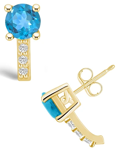 Macy's Topaz (2-1/3 ct. t.w.) and Diamond (1/8 ct. t.w.) Stud Earrings in 14K Yellow Gold