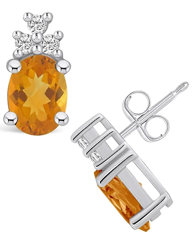 Macy's Citrine (2-3/8 ct. t.w.) and Diamond (1/5 ct. t.w.) Stud Earrings in 14K White Gold