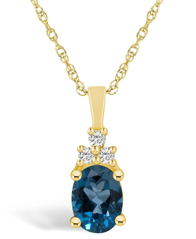 Macy's London Blue Topaz (1-5/8 Ct. T.w.) and Diamond (1/10 Ct. T.w.) Pendant Necklace in 14K Yellow Gold