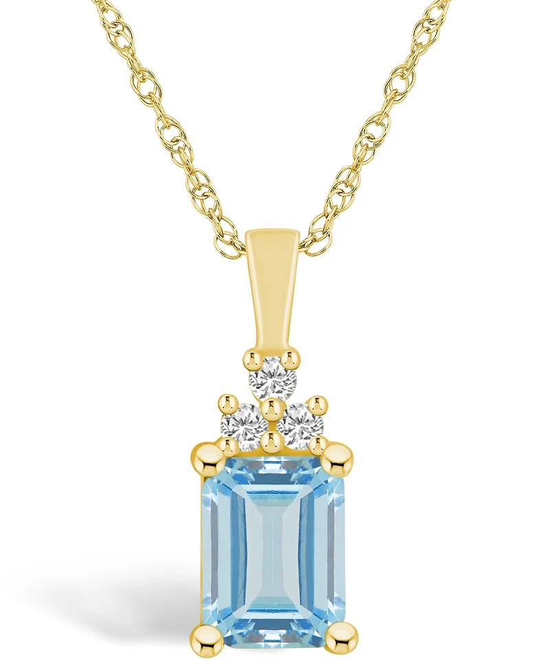 Macy's Aquamarine (1-3/8 Ct. T.w.) and Diamond (1/10 Ct. T.w.) Pendant Necklace in 14K Yellow Gold