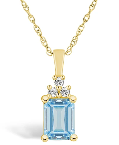 Macy's Aquamarine (1-3/8 Ct. T.w.) and Diamond (1/10 Ct. T.w.) Pendant Necklace in 14K Yellow Gold