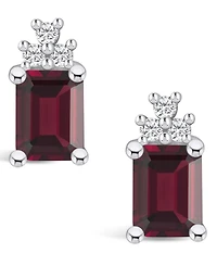 Macy's Garnet (3-7/8 ct. t.w.) and Diamond (1/5 ct. t.w.) Stud Earrings in 14K White Gold