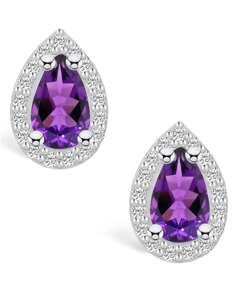 Macy's Amethyst (1-3/ ct. t.w.) and Diamond (1/3 ct. t.w.) Halo Stud Earrings in 14K White Gold