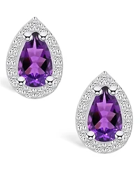 Macy's Amethyst (1-3/ ct. t.w.) and Diamond (1/3 ct. t.w.) Halo Stud Earrings in 14K White Gold