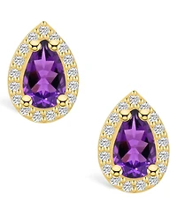 Macy's Amethyst (1-3/ ct. t.w.) and Diamond (1/3 ct. t.w.) Halo Stud Earrings in 14K Yellow Gold
