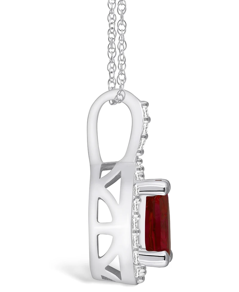 Macy's Garnet (1-1/10 Ct. T.w.) and Diamond (1/5 Ct. T.w.) Halo Pendant Necklace in 14K White Gold