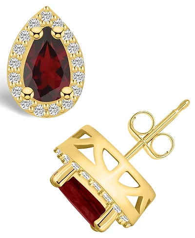 Macy's Garnet (-/ ct. t.w.) and Diamond (/3 ct. t.w.) Halo Stud Earrings in 14K Yellow Gold