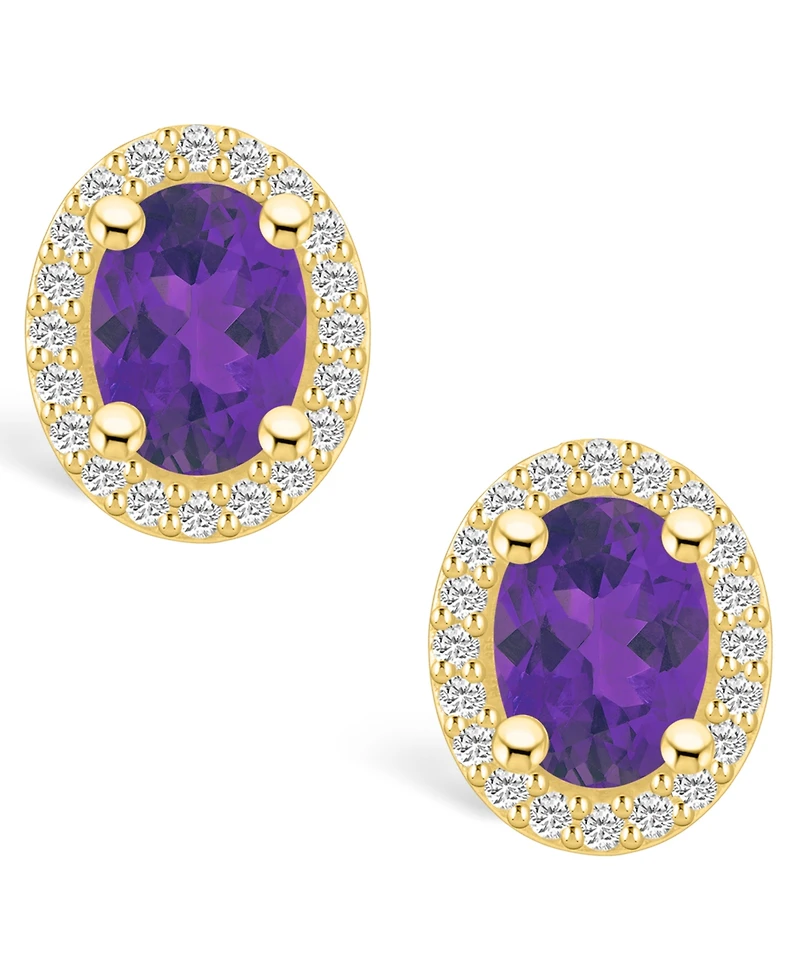 Macy's Amethyst (2-3/8 ct. t.w.) and Diamond (3/8 ct. t.w.) Halo Stud Earrings in 14K Yellow Gold