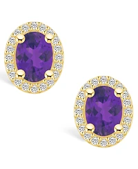 Macy's Amethyst (2-3/8 ct. t.w.) and Diamond (3/8 ct. t.w.) Halo Stud Earrings in 14K Yellow Gold