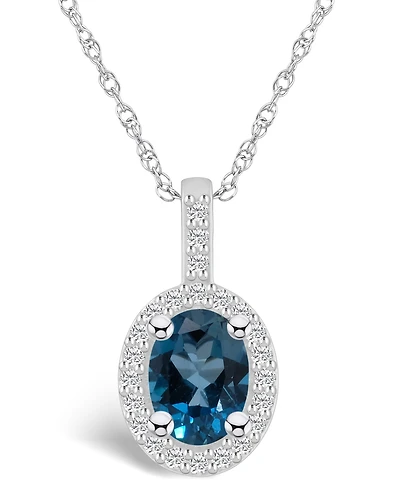 Macy's London Blue Topaz (1-5/8 Ct. T.w.) and Diamond (1/4 Ct. T.w.) Halo Pendant Necklace in 14K Gold