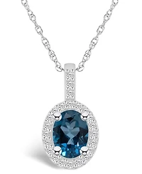 Macy's London Blue Topaz (1-5/8 Ct. T.w.) and Diamond (1/4 Ct. T.w.) Halo Pendant Necklace in 14K Gold