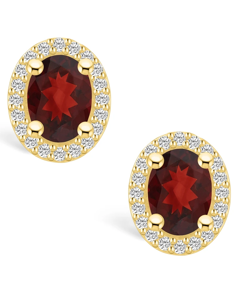 Macy's Garnet (3 ct. t.w.) and Diamond (3/8 ct. t.w.) Halo Stud Earrings in 14K Yellow Gold