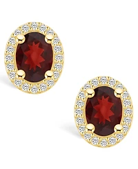 Macy's Garnet (3 ct. t.w.) and Diamond (3/8 ct. t.w.) Halo Stud Earrings in 14K Yellow Gold