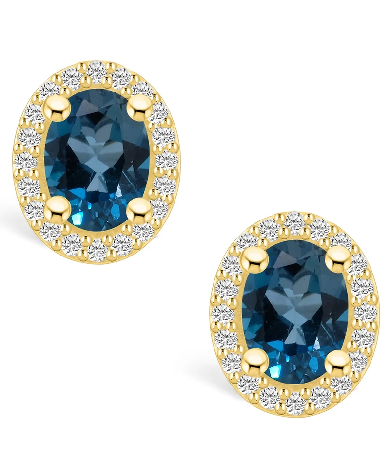Macy's London Topaz (3-1/5 ct. t.w.) and Diamond (3/8 ct. t.w.) Halo Stud Earrings in 14K Yellow Gold