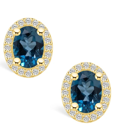 Macy's London Topaz (3-1/5 ct. t.w.) and Diamond (3/8 ct. t.w.) Halo Stud Earrings in 14K Yellow Gold