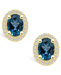 Macy's London Topaz (3-1/5 ct. t.w.) and Diamond (3/8 ct. t.w.) Halo Stud Earrings in 14K Yellow Gold