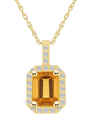 Macy's Citrine (1-5/8 Ct. T.w.) and Diamond (1/4 Ct. T.w.) Halo Pendant Necklace in 14K Yellow Gold