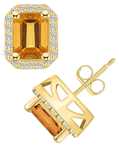 Macy's Citrine (3-1/5 ct. t.w.) and Diamond (3/8 ct. t.w.) Halo Stud Earrings in 14K Yellow Gold