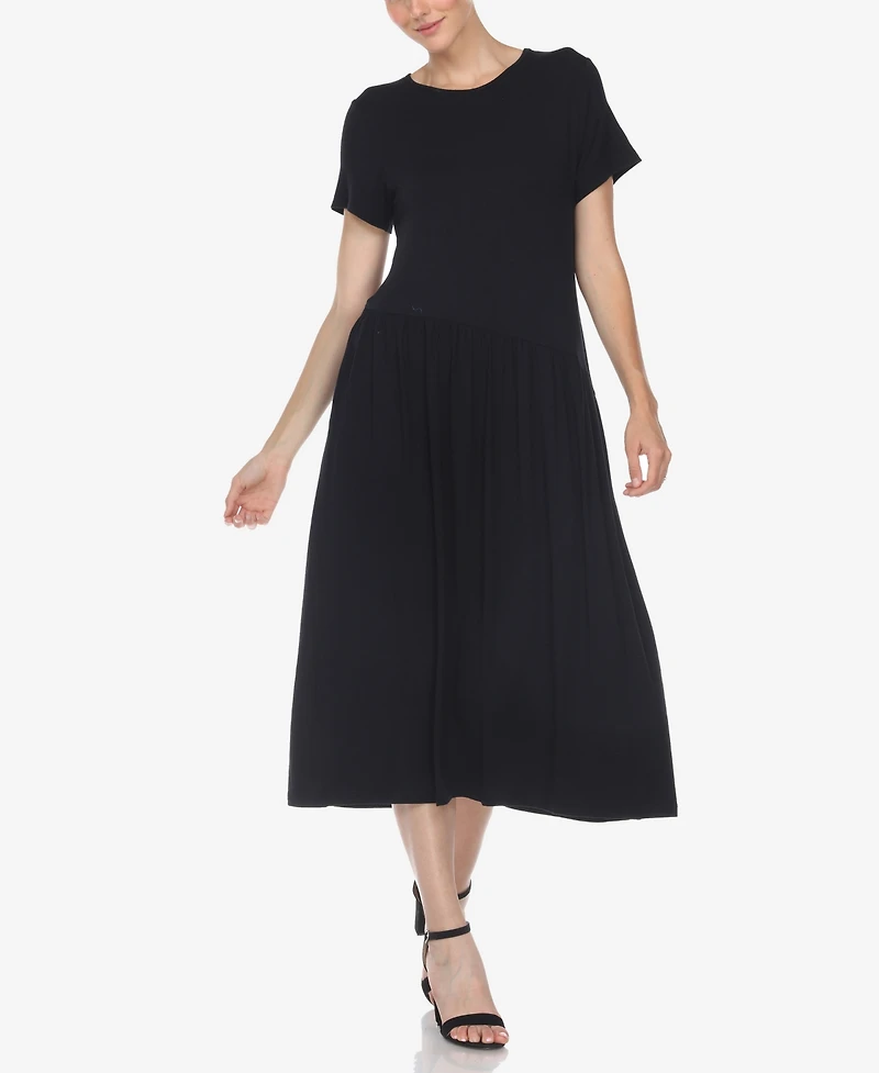 White Mark Women's Short Sleeve Asymmetrical Waist Maxi Dress