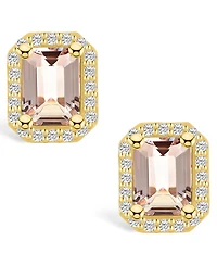 Macy's Morganite (2-3/4 ct. t.w.) and Diamond (3/8 ct. t.w.) Halo Stud Earrings in 14K Yellow Gold