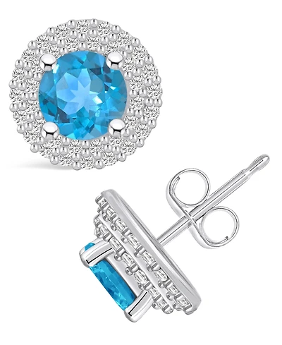 Macy's Topaz (2-1/3 ct. t.w.) and Diamond (1/2 ct. t.w.) Halo Stud Earrings in 14K White Gold
