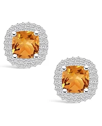 Macy's Citrine (1-3/4 ct. t.w.) and Diamond (3/8 ct. t.w.) Halo Stud Earrings in 14K Gold