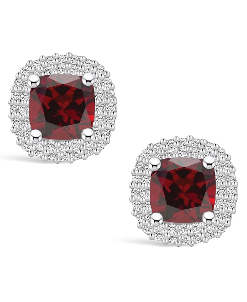 Macy's Garnet (2-3/8 ct. t.w.) and Diamond (3/8 ct. t.w.) Halo Stud Earrings in 14K White Gold