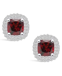 Macy's Garnet (2-3/8 ct. t.w.) and Diamond (3/8 ct. t.w.) Halo Stud Earrings in 14K White Gold