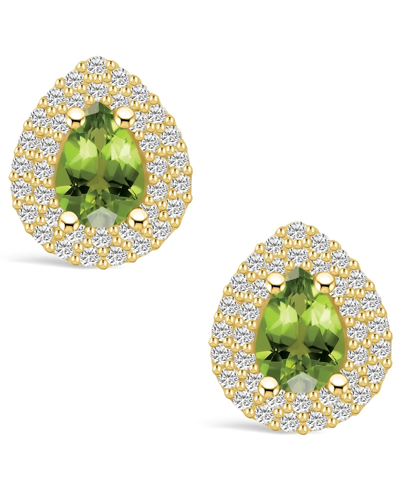 Macy's Peridot (1-5/8 ct. t.w.) and Diamond (5/8 ct. t.w.) Halo Stud Earrings in 14K Yellow Gold