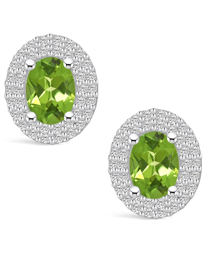 Macy's Peridot (1-3/4 ct. t.w.) and Diamond (1/2 ct. t.w.) Halo Stud Earrings in 14K White Gold