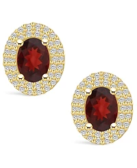 Macy's Garnet (1-7/8 ct. t.w.) and Diamond (1/2 ct. t.w.) Halo Stud Earrings in 14K Yellow Gold