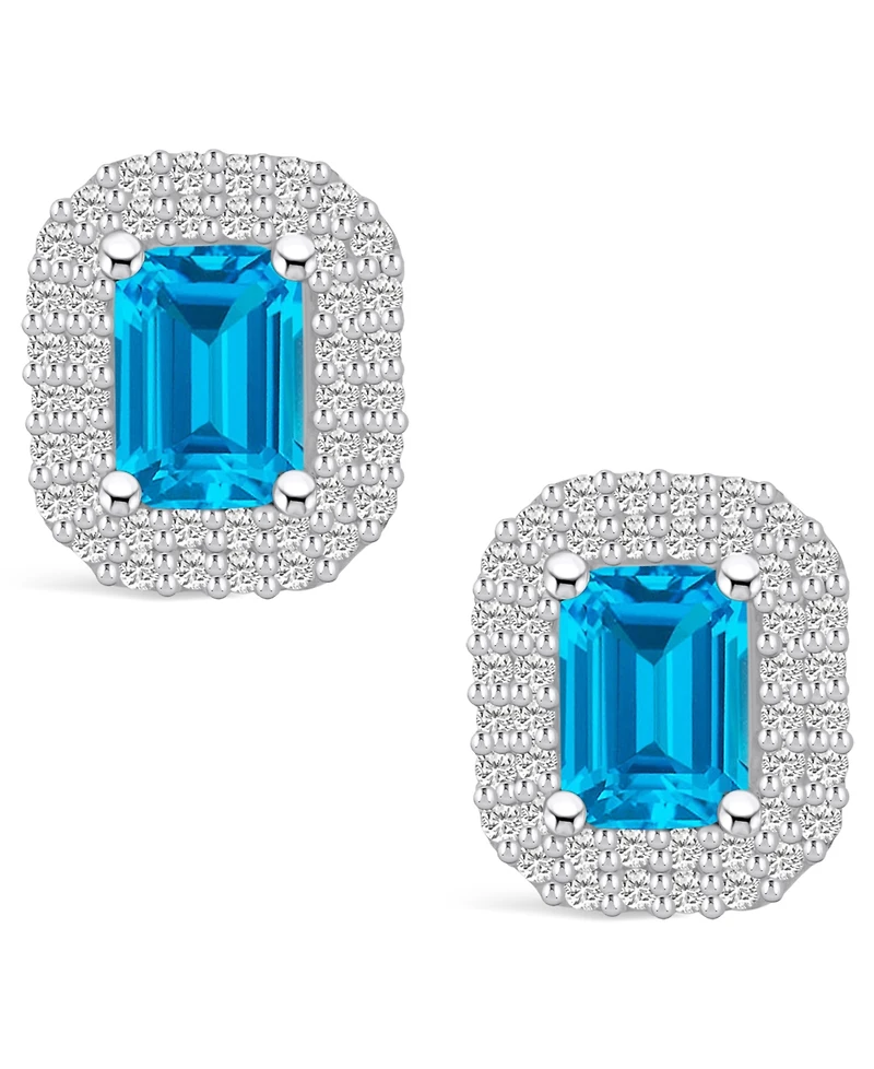 Macy's Topaz (2-5/8 ct. t.w.) and Diamond (3/4 ct. t.w.) Halo Stud Earrings in 14K White Gold
