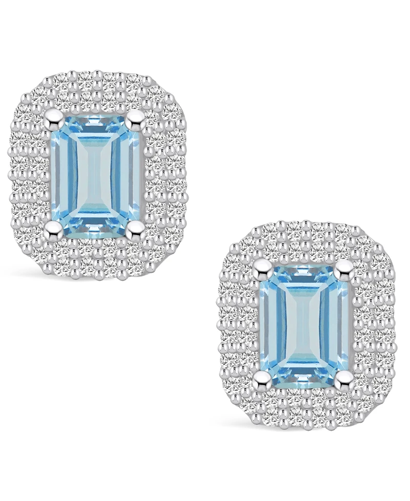 Macy's Aquamarine (1-3/4 ct. t.w.) and Diamond (3/4 ct. t.w.) Halo Stud Earrings in 14K Gold