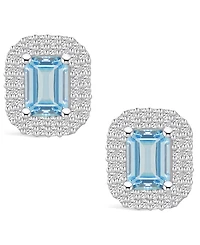 Macy's Aquamarine (1-3/4 ct. t.w.) and Diamond (3/4 ct. t.w.) Halo Stud Earrings in 14K Gold