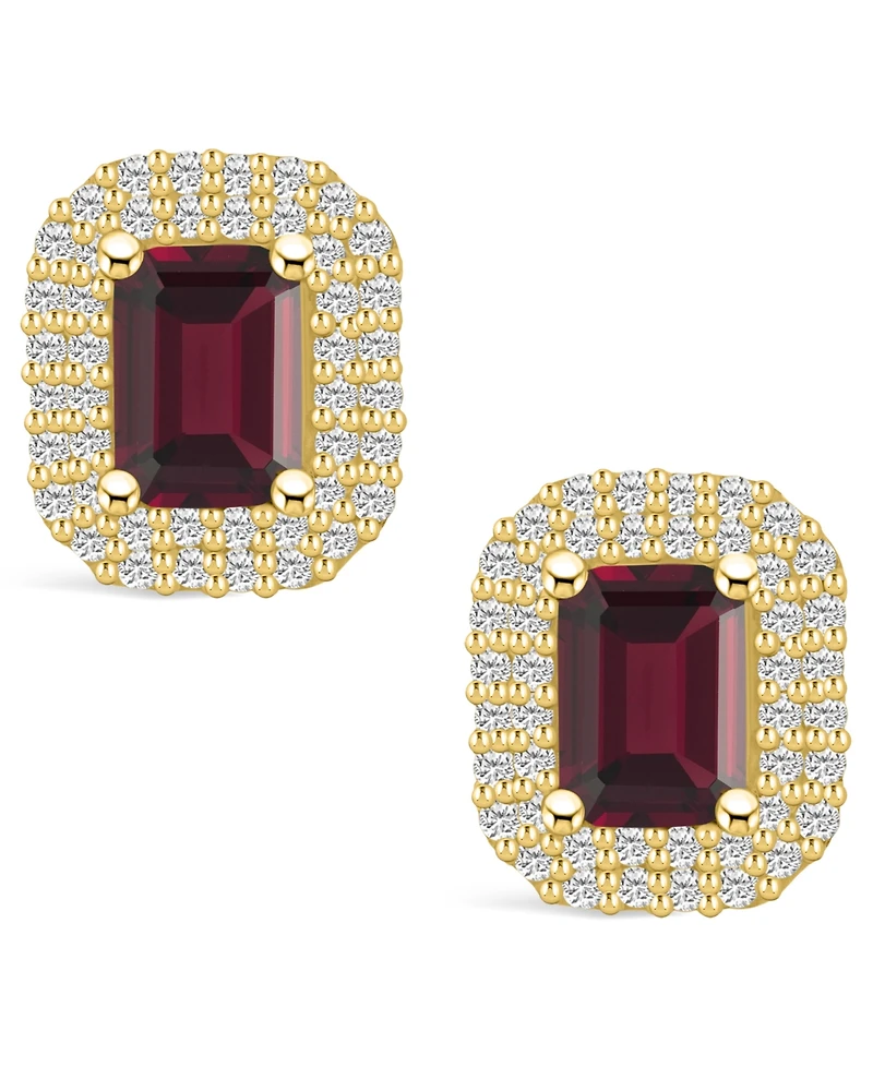 Macy's Garnet (2-1/2 ct. t.w.) and Diamond (3/4 ct. t.w.) Halo Stud Earrings in 14K Yellow Gold
