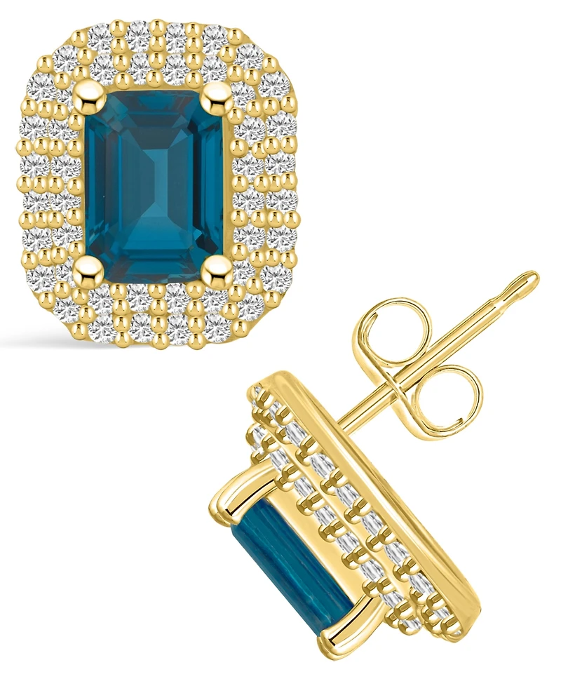 Macy's London Topaz (2-5/8 ct. t.w.) and Diamond (3/4 ct. t.w.) Halo Stud Earrings in 14K Yellow Gold