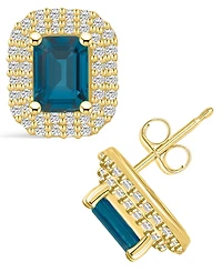 Macy's London Topaz (2-5/8 ct. t.w.) and Diamond (3/4 ct. t.w.) Halo Stud Earrings in 14K Yellow Gold