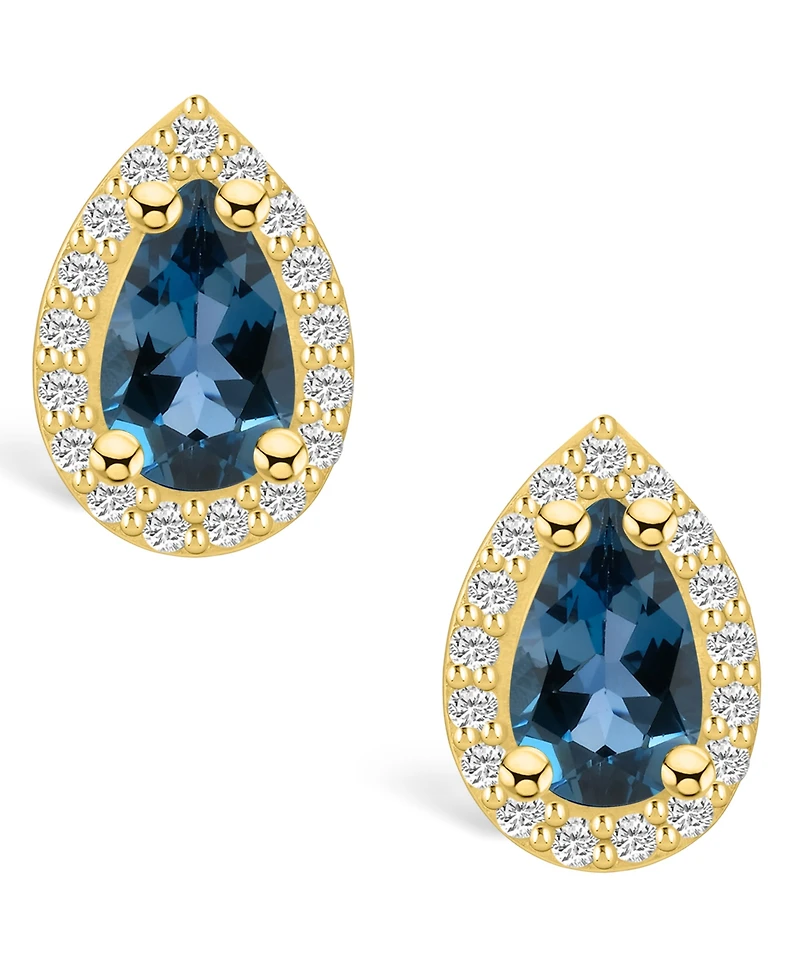 Macy's London Topaz (2-1/10 ct. t.w.) and Diamond (1/3 ct. t.w.) Halo Stud Earrings in 14K Yellow Gold