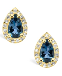 Macy's London Topaz (2-1/10 ct. t.w.) and Diamond (1/3 ct. t.w.) Halo Stud Earrings in 14K Yellow Gold