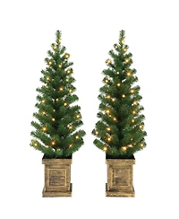 3.5' B/O Potted Pre-Lit Trees with 35 Warm White Led Lights, Plastic Pot and 90 Tips, Set of 2
