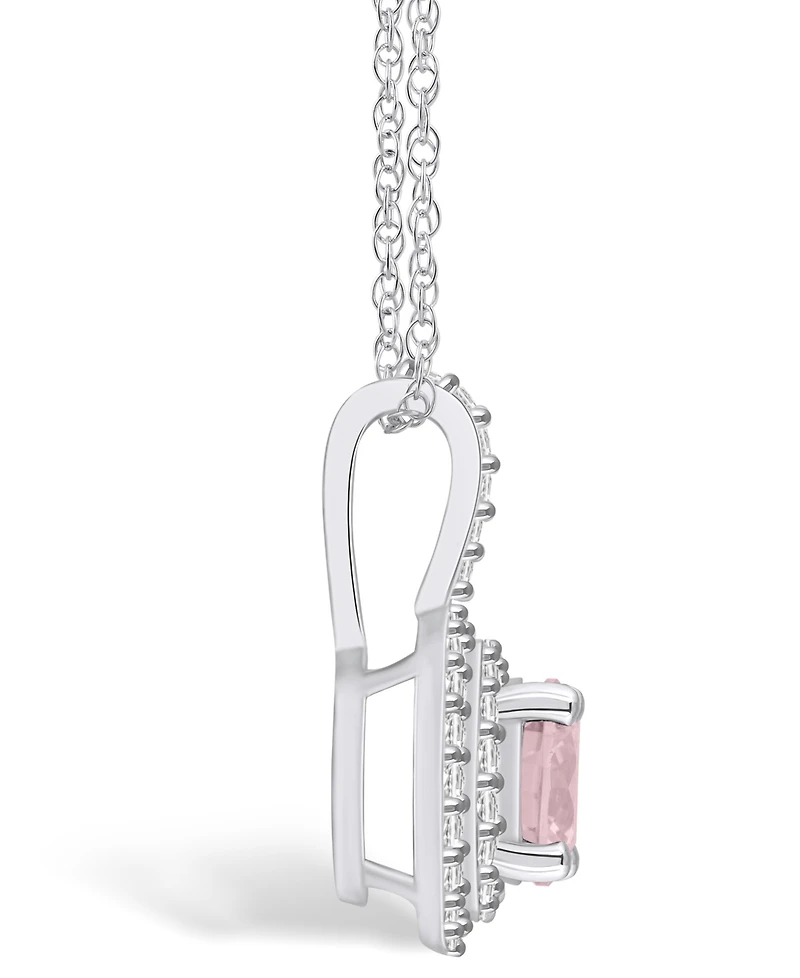 Macy's Morganite (1-1/4 Ct. T.w.) and Diamond (3/8 Ct. T.w.) Halo Pendant Necklace in 14K White Gold
