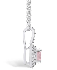 Macy's Morganite (1-1/4 Ct. T.w.) and Diamond (3/8 Ct. T.w.) Halo Pendant Necklace in 14K White Gold
