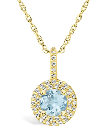 Macy's Aquamarine (1-1/ Ct. T.w.) and Diamond (3/8 Ct. T.w.) Halo Pendant Necklace in 14K Yellow Gold