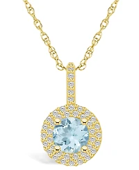 Macy's Aquamarine (1-1/ Ct. T.w.) and Diamond (3/8 Ct. T.w.) Halo Pendant Necklace in 14K Yellow Gold