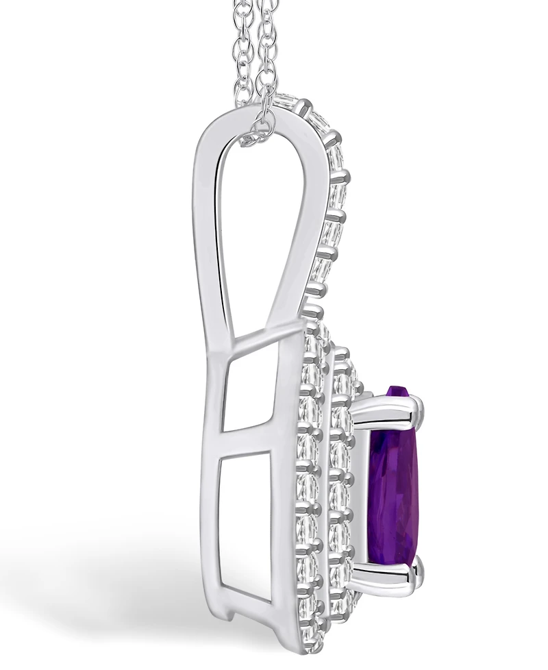 Macy's Amethyst (7/8 Ct. T.w.) and Diamond (3/8 Ct. T.w.) Halo Pendant Necklace in 14K White Gold