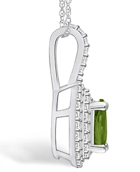 Macy's Peridot (1 Ct. T.w.) and Diamond (3/8 Ct. T.w.) Halo Pendant Necklace in 14K White Gold