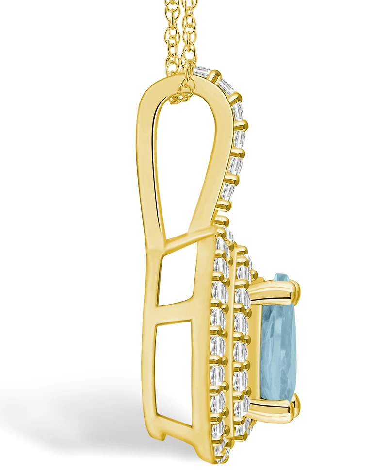 Macy's Aquamarine (3/4 Ct. T.w.) and Diamond (3/8 Ct. T.w.) Halo Pendant Necklace in 14K Yellow Gold