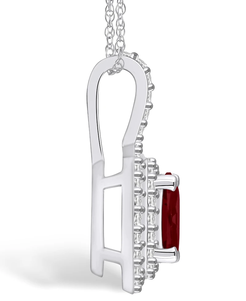 Macy's Garnet (1-1/2 Ct. T.w.) and Diamond (1/2 Ct. T.w.) Halo Pendant Necklace in 14K White Gold