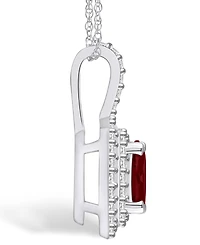 Macy's Garnet (1-1/2 Ct. T.w.) and Diamond (1/2 Ct. T.w.) Halo Pendant Necklace in 14K White Gold