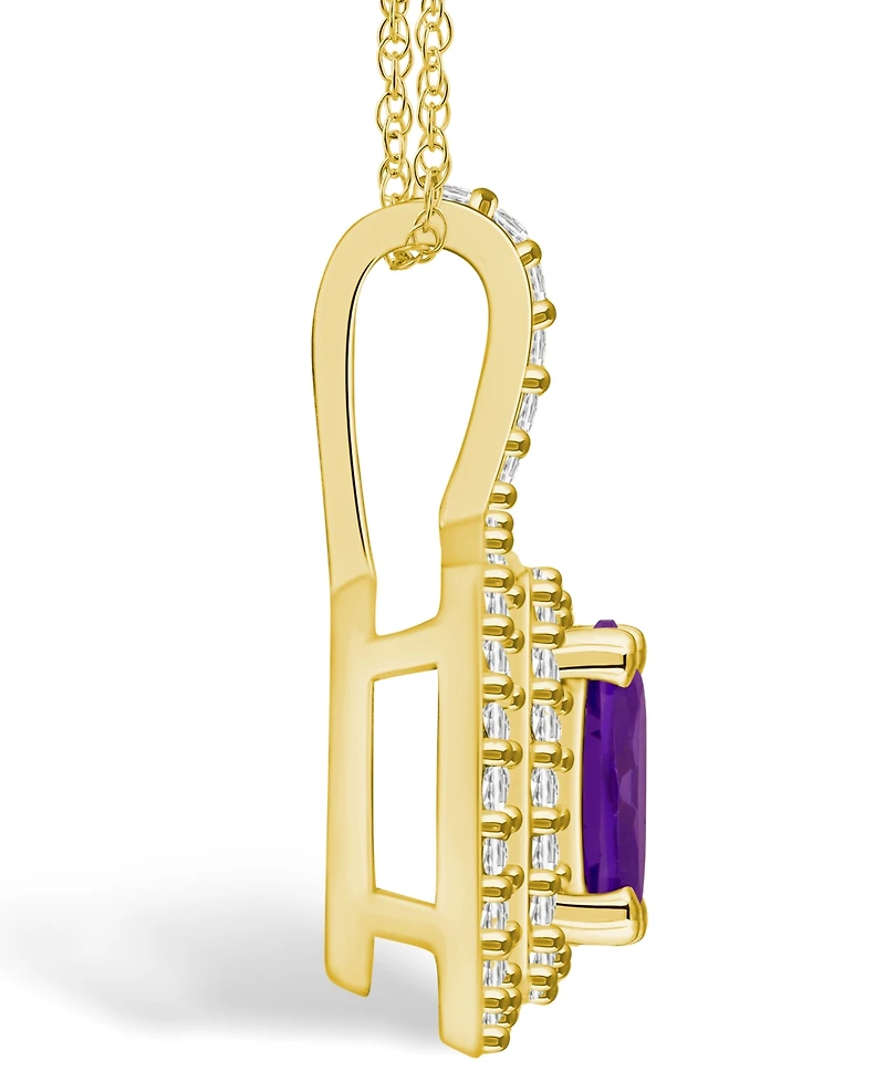 Macy's Amethyst (1-1/5 Ct. T.w.) and Diamond (1/2 Ct. T.w.) Halo Pendant Necklace in 14K Yellow Gold